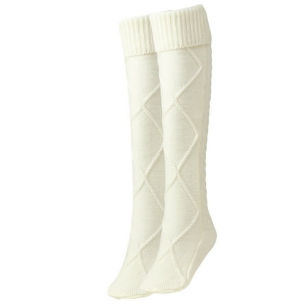 

TIERPOP Women Cable Knit Diamond Pattern Thigh High Socks Solid Over Knee Long Stockings