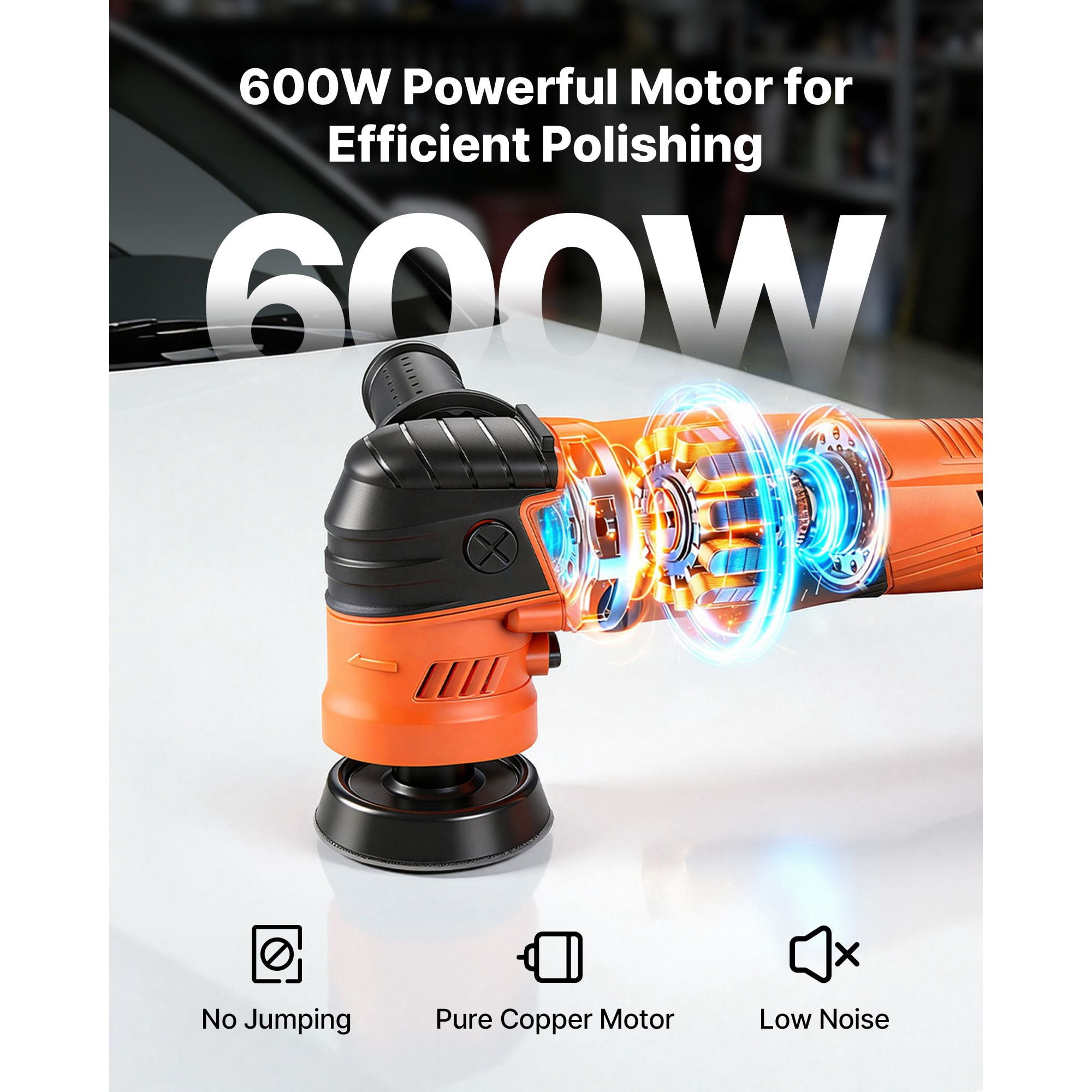 600W Rotary Car Buffer Polisher, 1.2/2/3 Inch Pads, 6 Variable Speeds 1000-4500RPM for Auto Detailing Waxing Polishing Scratch eliminate