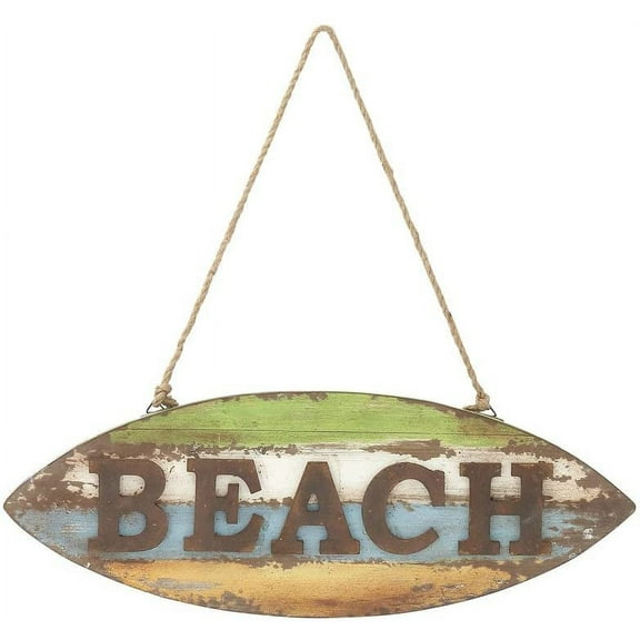 Nagina International 25 Inches Blue Green Beach Surfboard Wall Sign Nautical Ocean Decor