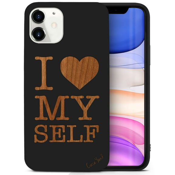 Case Yard Wooden Case for iPhone-11 Soft TPU Silicone cover Slim Fit Shockproof Wood Protective Phone Cover for Girls Boys Men and Women Supports Wireless Charging I Love Myself Design