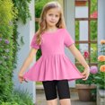 thumbnail image 5 of ZACPNCV Girls Summer Outfits Short Sleeve Ruffle Hem Top and Biker Shorts Set Girl Clothes Pink 14-15 Years, 5 of 9
