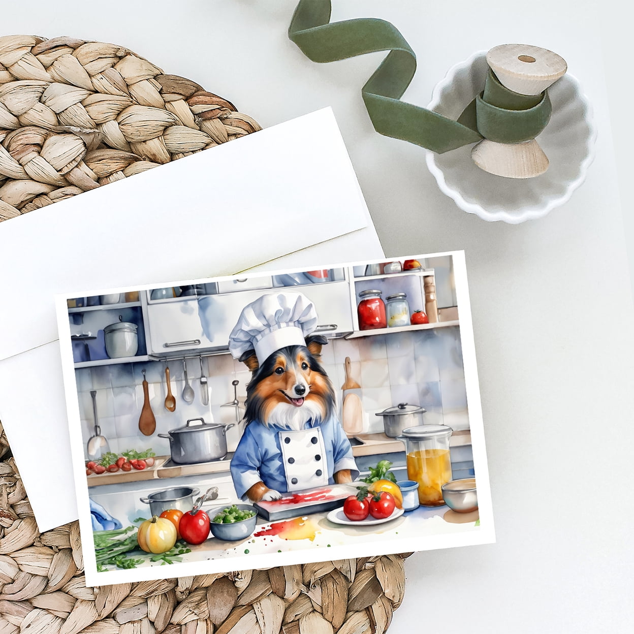 Sheltie The Chef Greeting Cards Pack of 8 7 in x 5 in