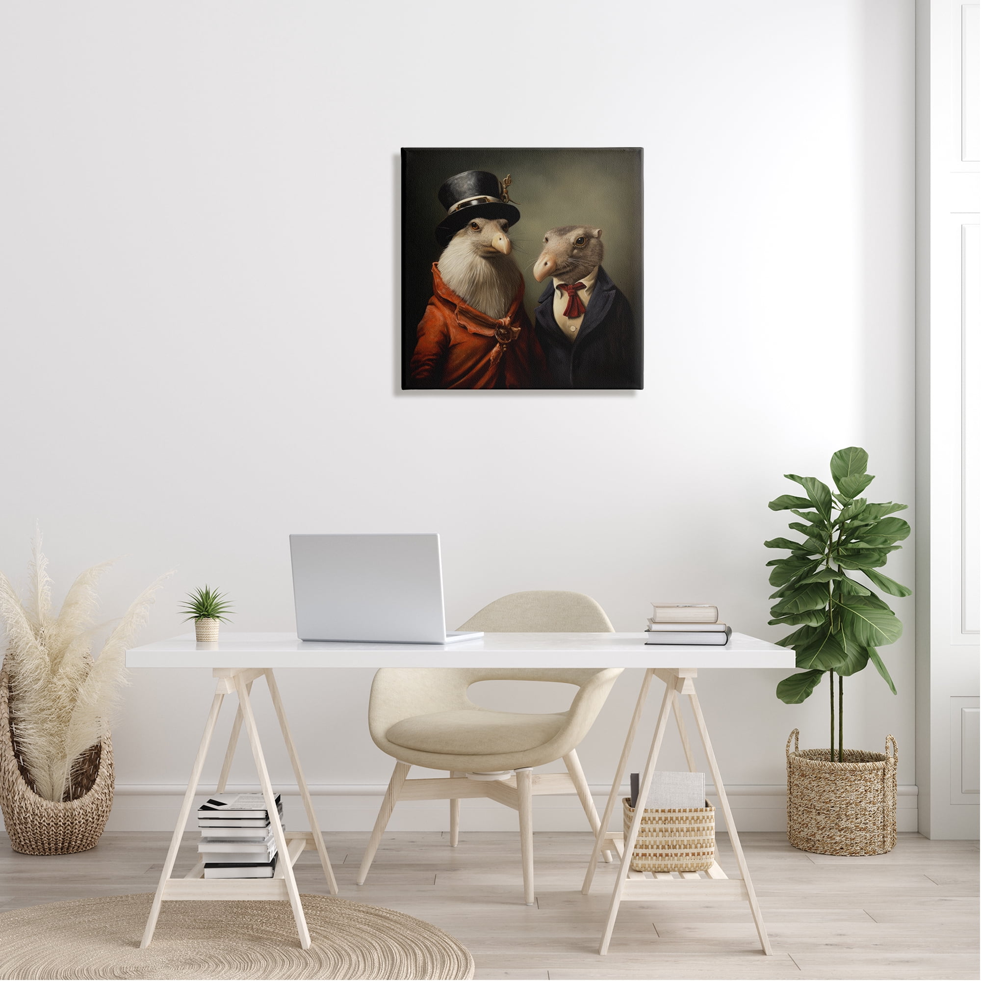 Stupell Industries Animal Couple Vintage Fashion Animals & Insects Painting Gallery Wrapped Canvas Art Print Wall Art, 24 x 24