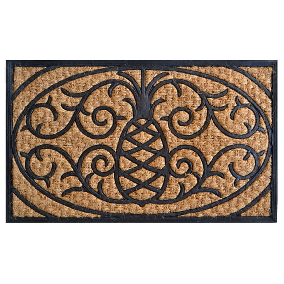 Imports Decor Inc 30" Black and Brown Rectangular Pineapple Basic Coir Door Mat
