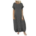 thumbnail image 2 of Fulijie Women Casual Polka Dot Print Short Sleeve Round Neck Maxi Dress Black, 2 of 4