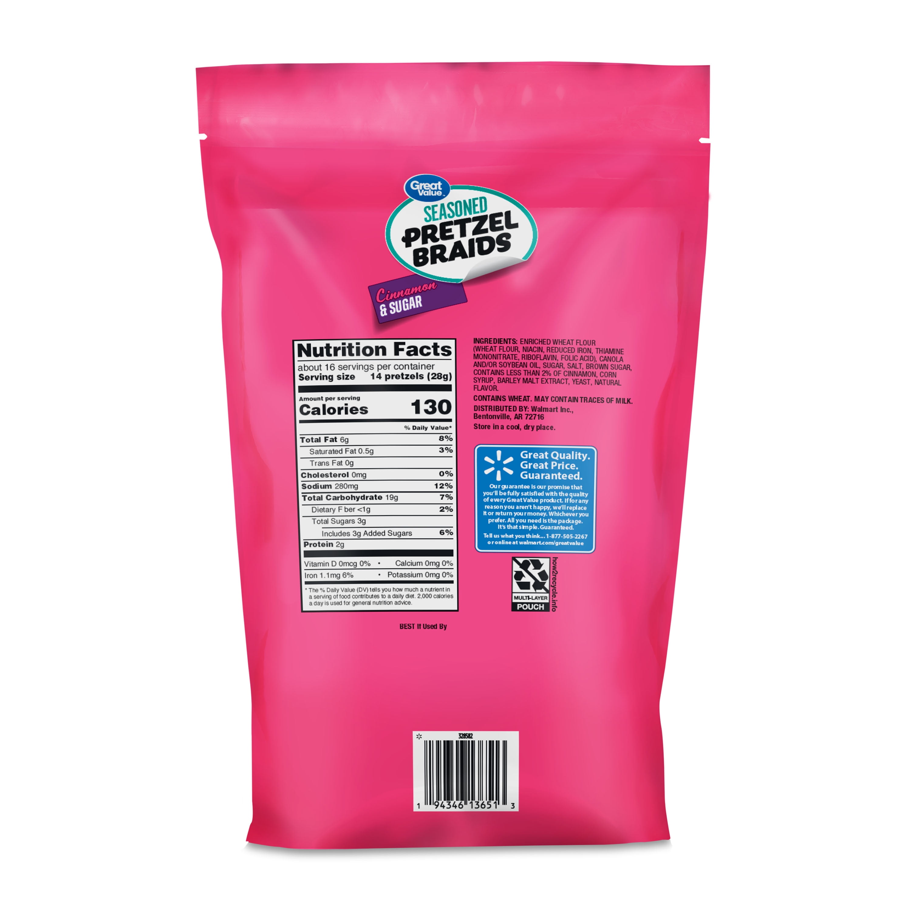 Great Value Cinnamon & Sugar Seasoned Pretzel Braids, 16 oz
