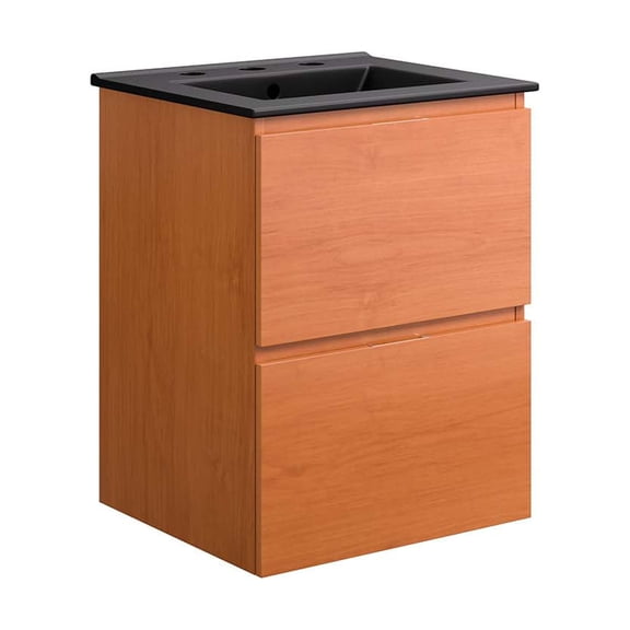 Wall Mount Sink Vanity Cabinet, Cherry Black, Wood, Hotel Bedroom Bathroom, Modern Contemporary HB34102