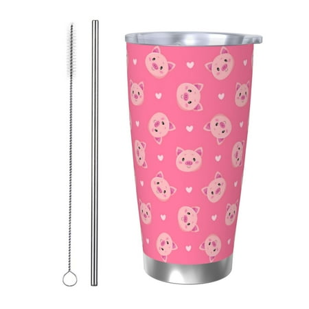 

Gaeub Cartoon Pigs and Hearts Print 20-Ounce Stainless Steel Car Cup Tumblers Cups with Lids and Straw Coffee Cups for Adults Kids Home Car Office School Travel Party-Straw Two-piece Set
