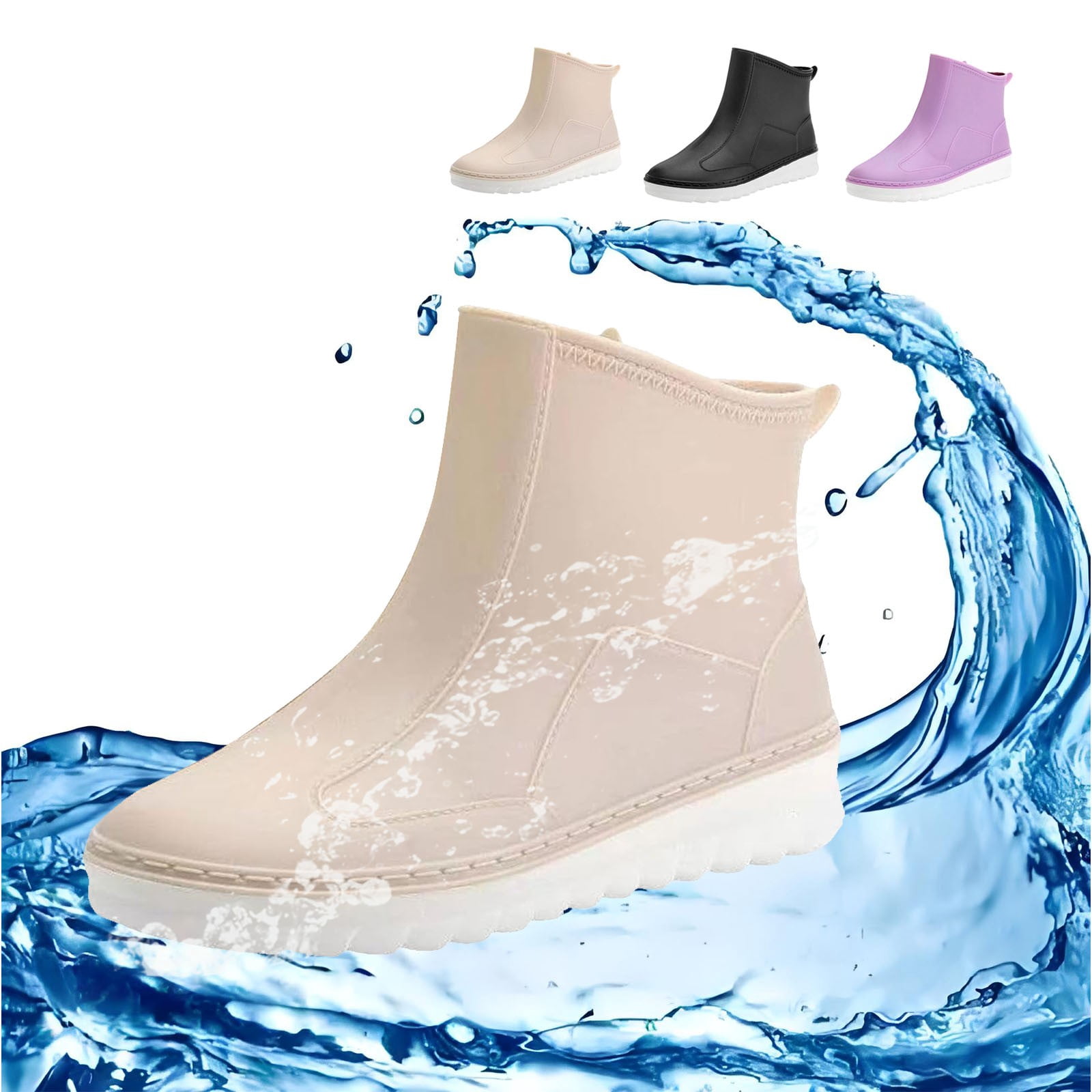 Short Rain Boots for Women Waterproof Wide Calf Ankle Rainboots Rubber Outdoor Work Garden Shoes