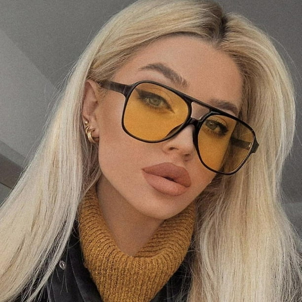 Gafas de sol estilo aviador vintage para mujer y hombre gafas de los anos 70 gafas retro de gran tamano con lentes amarillas Bodega Aurrera en linea