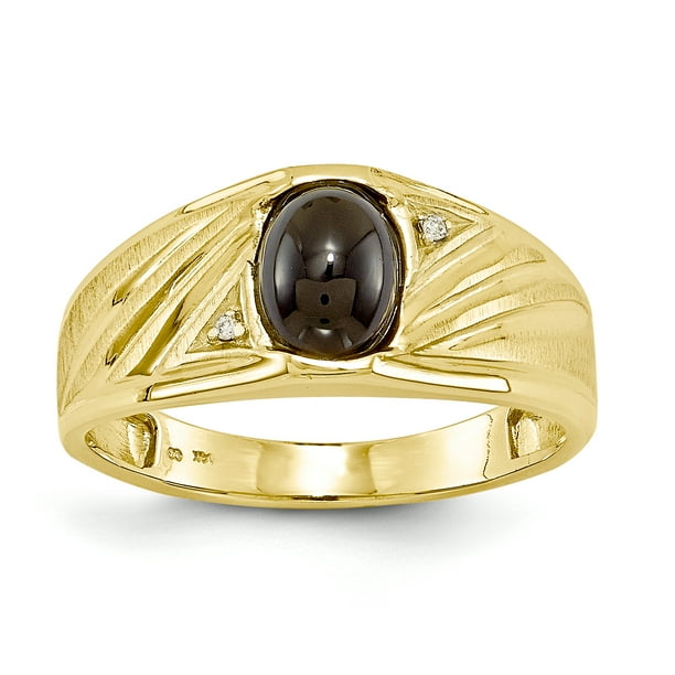 Ring Men Onyx 14K Yellow Gold 10 MM Men's Onyx and Diamond Ring, Size