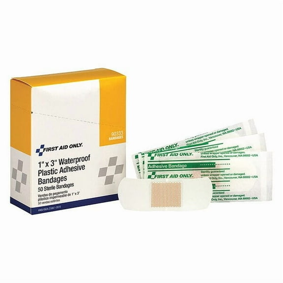 First Aid Only Adhesive Bandage, Clear, Plastic, Box,PK50 90333