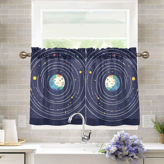 Yayeee Kitchen Curtains Tier Pair Light Filtering 27"x36" Rod Pocket Short Cafe Window Panel, Beige Cat Planet