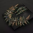 thumbnail image 2 of Bridal Green Crystal Hairband Long Hair Vine Crystal Beaded Headband Wedding Prom Party Festival Hair Accessory for Women, 2 of 10