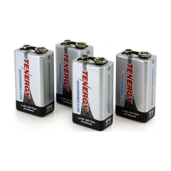 Tenergy 9V 600mAh Li-ion Rechargeable Battery, 4 pieces