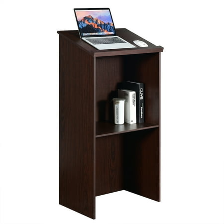 UPC: 7596873674316 | Gymax Wooden Floor Standing Podium Speaking Lectern w/ Adjustable Shelf & Pen Tray