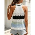 thumbnail image 5 of Sleeveless Colorful Striped Block Halter Neck Women Knit Tank Tops, 5 of 6