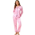 thumbnail image 1 of Conjuntos de pijama para mujer Allegra K Ropa de dormir de manga larga con botones Traje de noche suave Rosa XL, 1 of 6