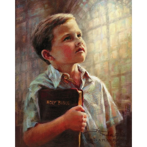 Catholic print picture - BOY W BIBLE - 8" x 10" ready to be framed