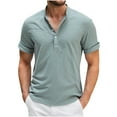 thumbnail image 2 of Antinious Mens Short Sleeve Button up Semi Open Linen Casual Loose Striped Shirt,Mint Green,M, 2 of 5