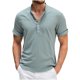 thumbnail image 1 of Blusa y camisa de manga corta con cuello alto para hombre, de verano, de lino, semiabierta, con botones, informal, holgada, a rayas, 1 of 5