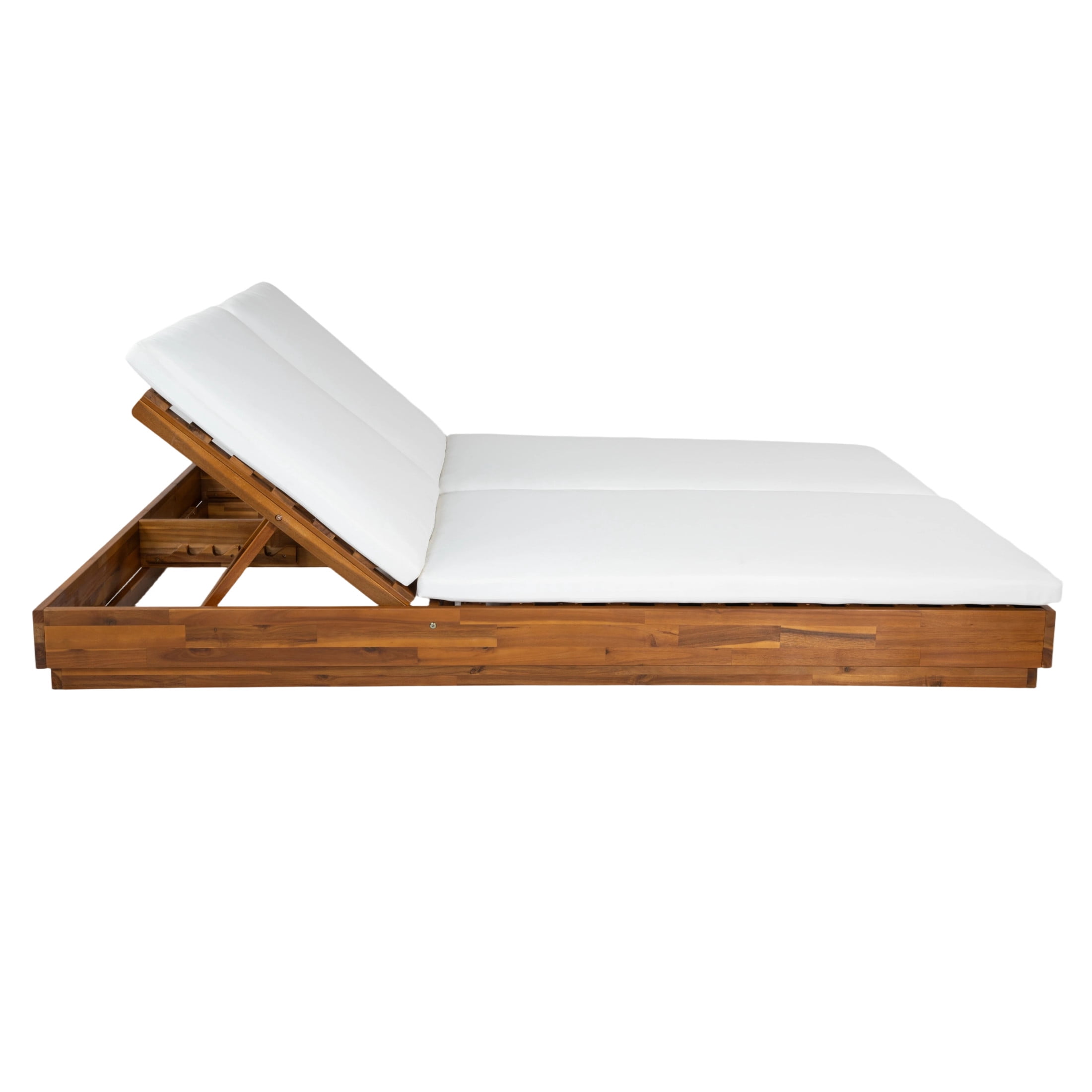 Christopher Knight Home Outdoor Double Chaise Lounge with Cushion, Adjustable Backrest, Natural + White