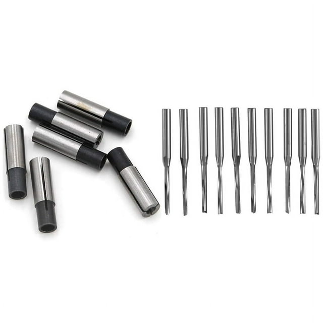 6Pcs 1/4 Inch to 1/8 Inch Cnc Engraving Bit Router Adapter & 10 Pcs Two Flutes Straight End Mills Straight Slot Bit