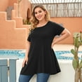 thumbnail image 3 of VEPKUL Plus Size Blouse for Women Short Sleeve Casual Shirt Tunic Tops Down Neck T-Shirt Loose Shirt Black 2X, 3 of 9
