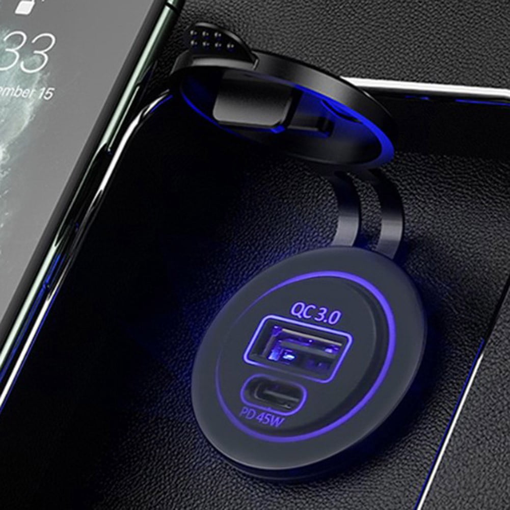 The Latest 12V PD USB-C ,45W Car USB Charger QC3.0 Fast Charge For Phone ,Laptop