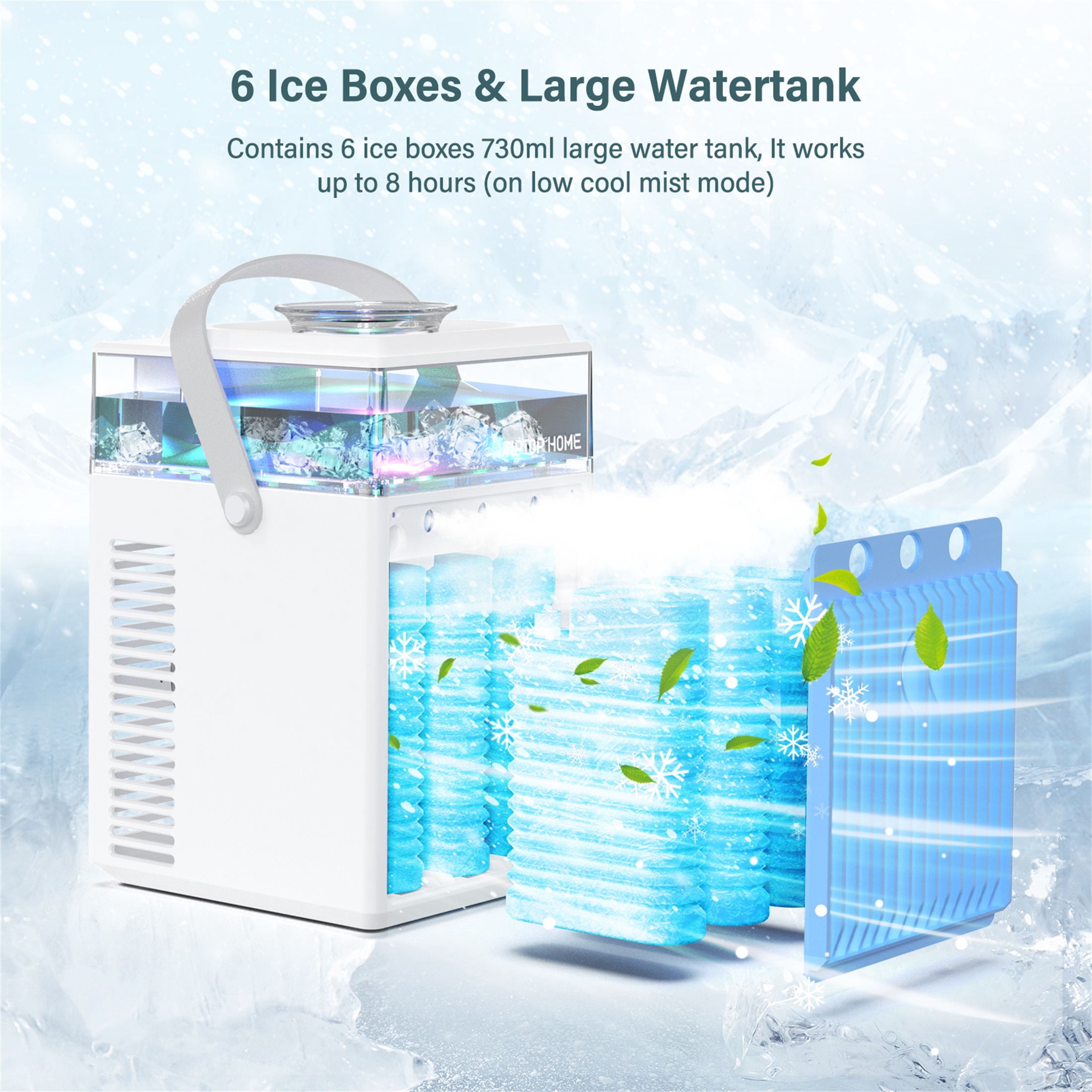 Portable Air Conditioners Fan,4 in 1 Rechargeable Mini Air Conditioner, Air Cooler LED Humidifier,3 Speeds Mini AC Evaporative Personal Air Conditioner Cooling Fan for Office Bedroom Outdoor