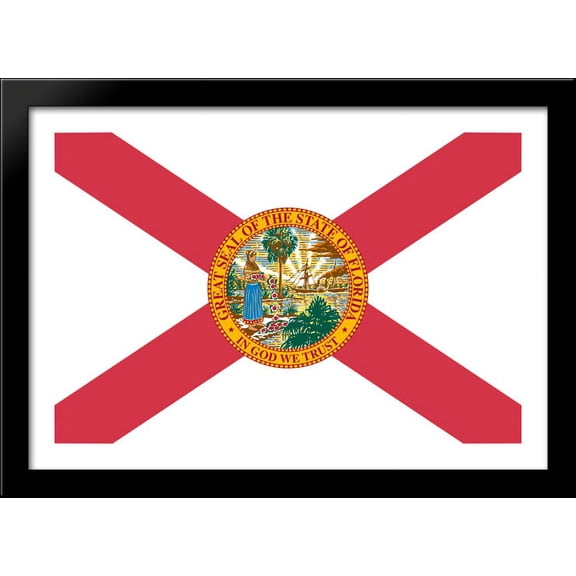 Florida State Flag Art 40x28 Large Black Wood Framed Print Art