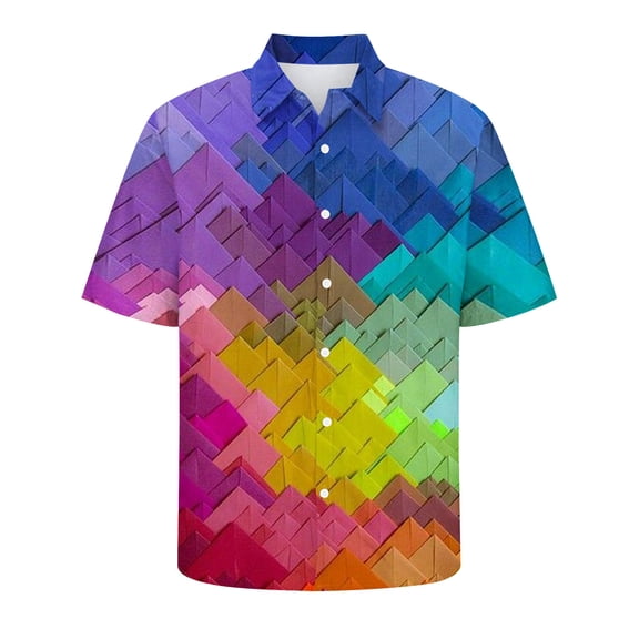 ALLLIST Big And Tall Shirts for Men Short Sleeve Collared Casual Button Down Shirts Rainbow Mens Clothes