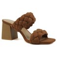 thumbnail image 4 of Soda Shoes Women Block High Heel Sandals Double Braided Band Straps Square Toe BUGGY-S Brown Light Cognac 6.5, 4 of 5