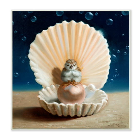 Stupell Chick Meditating Clamshell Pearl Underwater Bubbles Wood Wall Art - White