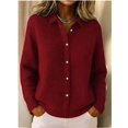 thumbnail image 6 of Women Lapel Shirt Full Front Single Row Button Long Sleeve Loose Fit Knit Cardigan Sweater Wine Red XXL, 6 of 7