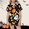 thumbnail image 2 of Youmylove Halloween Pajamas Sets Teen Children'S Fashion Halloween Printed Button Down Short Sleeve Tops + Shorts Pajama Set Girls Cute Print Pajamas, 2 of 5