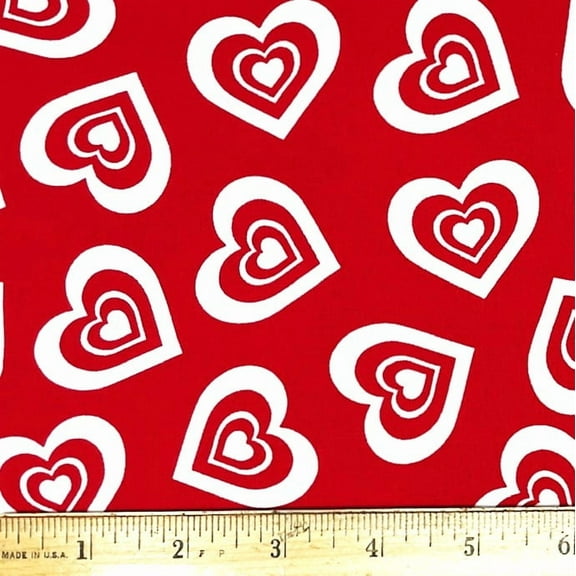 1/2 Yard - White Hearts on Red Cotton Fabric (Great for Quilting, Sewing, Craft Projects, Throw Pillows & More) 1/2 Yard X 44" Wide