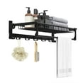 thumbnail image 1 of Gymax Wall Mounted Foldable Towel Rack w/ Adjustable Towel Bar & Movable Hooks Black, 1 of 10