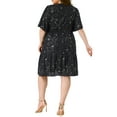 thumbnail image 4 of DARING DIVA Plus Size Chiffon Square Neck Short Sleeve Metallic Dress 1X Black, 4 of 5