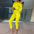 thumbnail image 2 of IROINNID Sweater Set for Women Two Pieces Cold Shoulder Sweater with High Waist Pants Casual Knitted Home Sets,Yellow, 2 of 6