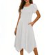 thumbnail image 1 of Mujeres Manga Corta Tops Estilo Casual Cuello Redondo Sólido Irregular Doblado Vestido, Vestido de Manga Corta para las Mujeres Falda Primavera Verano Diario, 1 of 7