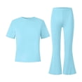 thumbnail image 4 of biudgviw Girls Clothes 2 Piece Outfits Summer Crewneck Short Sleeve T Shirts with Flare Pants Casual Clothing Set 5-15 Years, 4 of 7