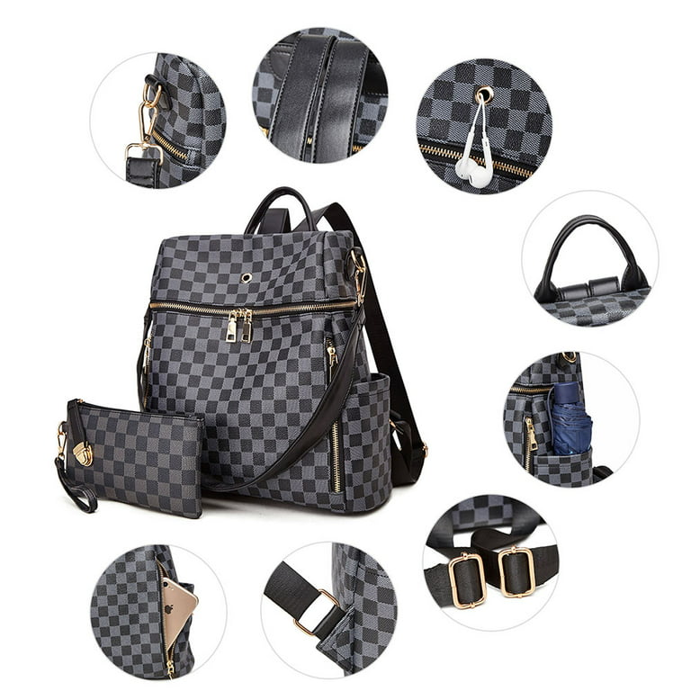 Sexy Dance Women Checkered Backpack PU Vegan Leather Knapsack Fashion  Classic Daypack School Bag Anti-Theft Rucksack Bookbag With Inner  Pouch-Black Checkered 