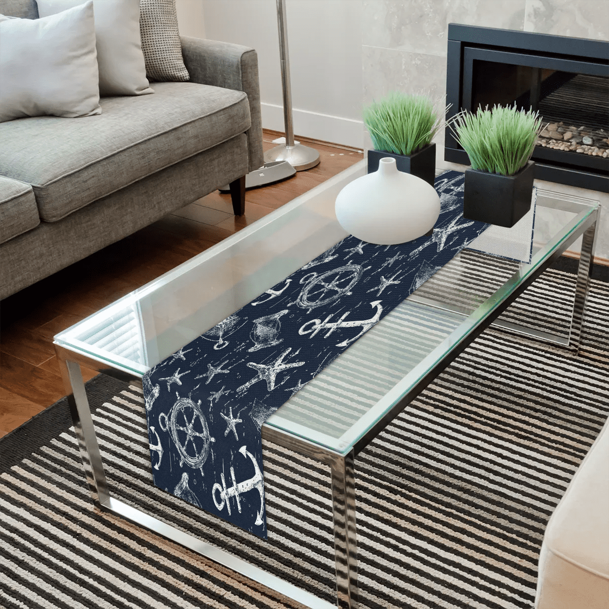 Qzaxky Table Runner Boho Table Runner Vintage Anchor Starfish Nautical Retro Bohemian Boho Outdoor Table Runner Decoration for Indoor Outdoor Home Dinner Party Wedding Decor 13 x 48 Inch