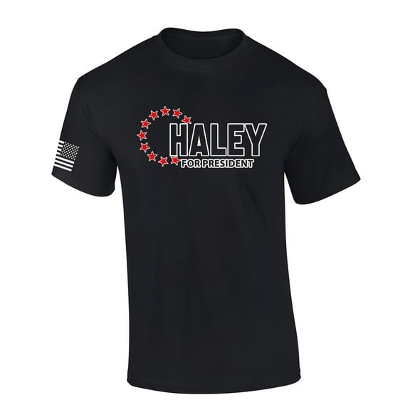 Nikki Haley Tshirt Haley 2024 13 Stars Betsy Ross Flag USA American Flag Sleeve Short Sleeve T-shirt Graphic Tee-Black-small