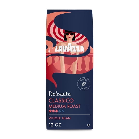 Lavazza Dolcevita Classico Whole Bean Coffee, Medium Roast, Arabica and Robusta Blend, 12 oz Bag