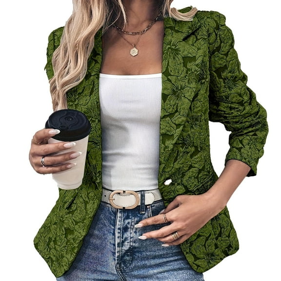 Womens Trendy Suit Blazers Floral Printed Slim Fit Dressy Casual Cropped Blazer Jacket Work Office Wear Outerwear (XL, Green)