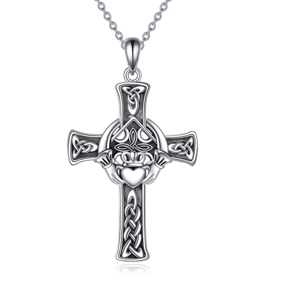 Celtic Cross Necklace Sterling Silver Claddagh Pendant Irish Jewelry Gifts for Women Men