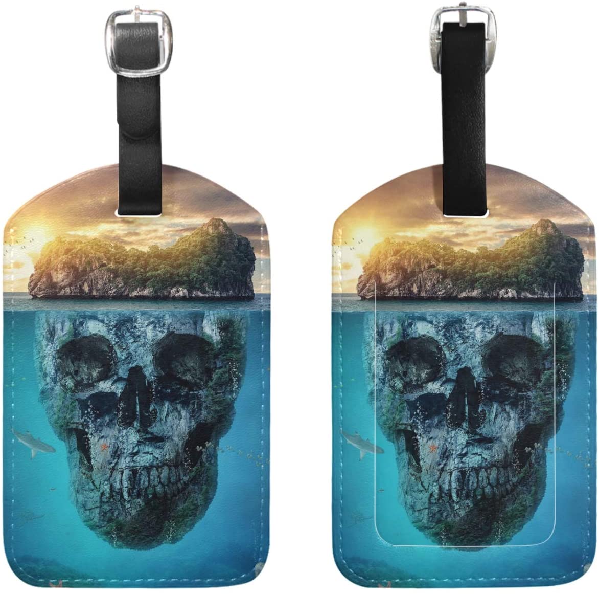 Tropical Island Skull Luggage Tags 