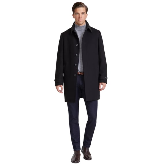 Tommy Hilfiger Mens Classic Fit Overcoat Car Coat 38 S Black Solid